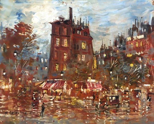 A Parisian Boulevard By Night Oil Painting by Konstantin Alexeievitch Korovin