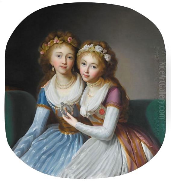 Portrait Of Alexandra Pavlova, Grand Duchess Of Russia (1783 -1801)and Elena Pavlovna, Grand Duchess Of Russia (1784-1803) Oil Painting by Johann Neumann