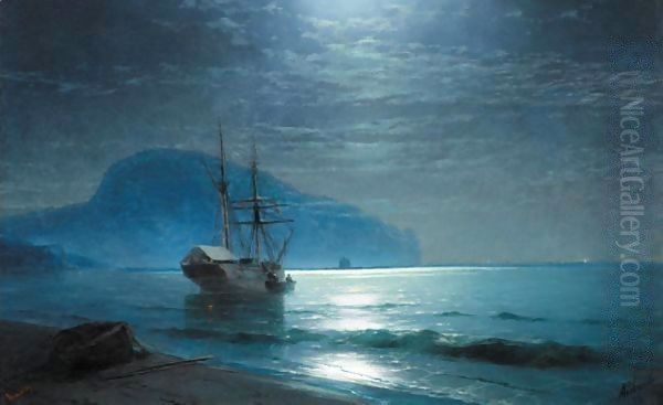 Moonlight In The Ayu-Dag 2 Oil Painting by Ivan Konstantinovich Aivazovsky