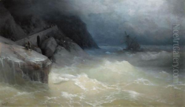 Shipwreck Off The Black Sea Coast Oil Painting by Ivan Konstantinovich Aivazovsky