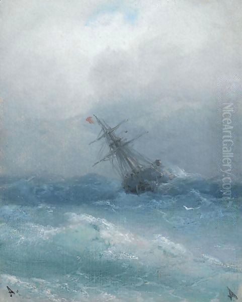 Ship On High Seas 2 Oil Painting by Ivan Konstantinovich Aivazovsky