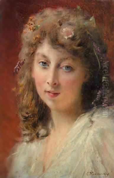 Portrait Of A Lady Oil Painting by Konstantin Egorovich Egorovich Makovsky