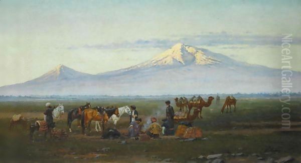 The Evening Encampment, Mount Ararat Oil Painting by Richard Karlovich Zommer