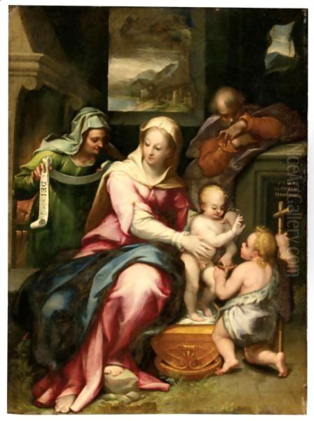 Sacra Famiglia Con Santa Elisabetta E San Giovannino Oil Painting by Denys Calvaert