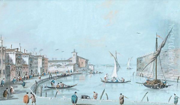 Venezia, Veduta Con La Chiesa Di Santa Chiara Oil Painting by Giacomo Guardi