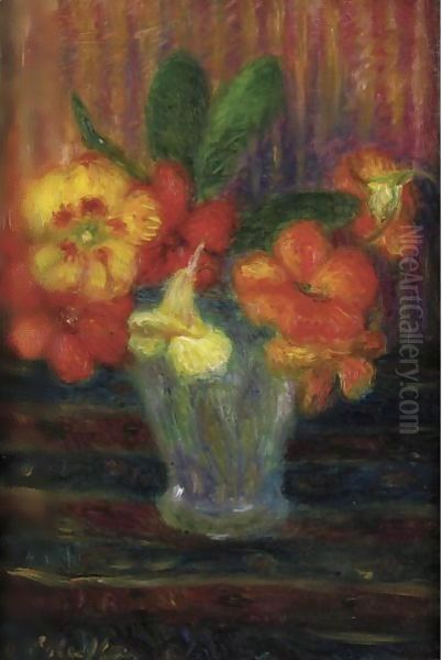 Nasturtiums In A Glass Oil Painting by William Glackens