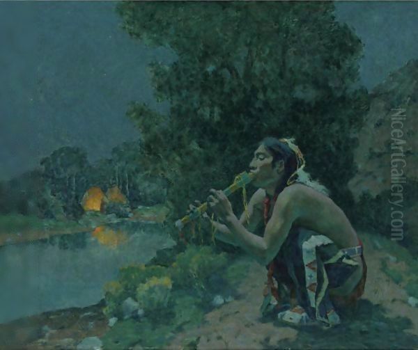 Flute Song Moonlight Oil Painting by Eanger Irving Couse