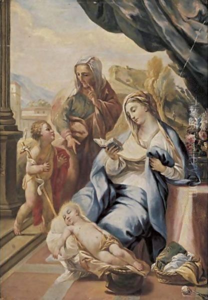 Virgin And Child With Saint Anne And The Young Saint John The Baptist Oil Painting by Benedetto Luti