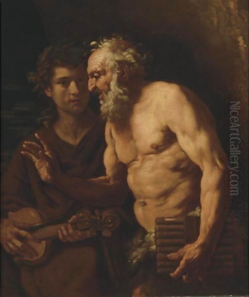 Apollo And Pan Oil Painting by Johann Karl Loth