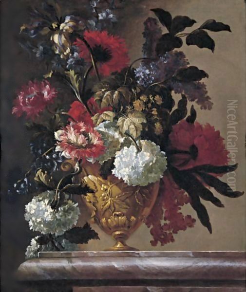 Still Life Of Flowers In Sculpted Urn Oil Painting by Jean Baptiste Belin de Fontenay