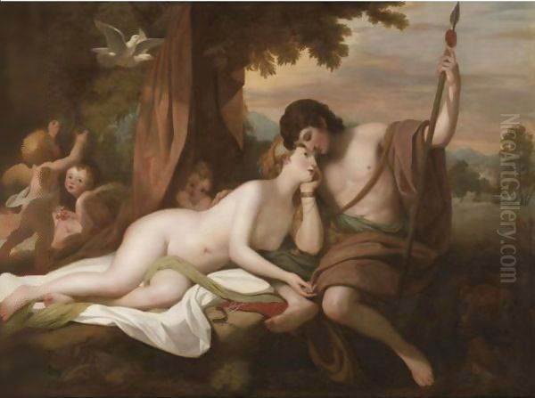 Venus Relating To Adonis The Story Of Hippomenes And Atalanta Oil Painting by Benjamin West