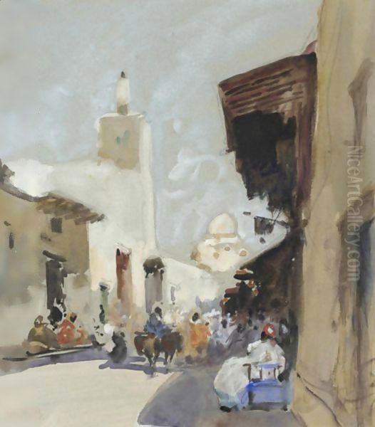 A North African Street Scene Oil Painting by Hercules Brabazon Brabazon