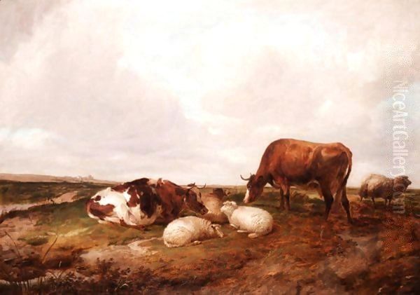 Cattle And Sheep Grazing 2 Oil Painting by Thomas Sidney Cooper