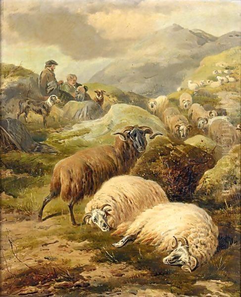 The Highland Flock Oil Painting by Thomas Sidney Cooper