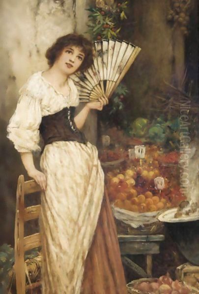 Cooling Down At The Fruit Market Oil Painting by Oliver Rhys