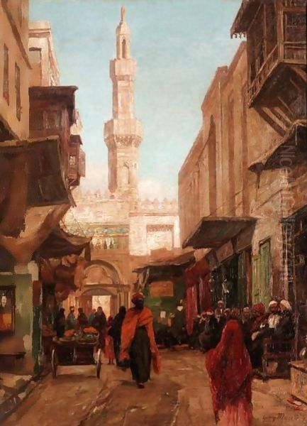 A North African Street Scene Oil Painting by Georg Macco