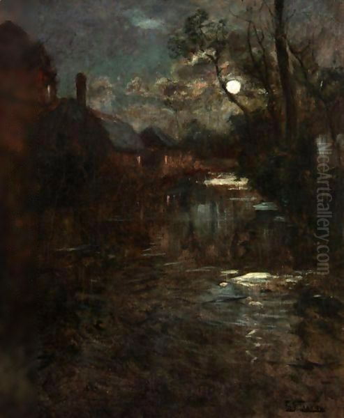 River By Moonlight Oil Painting by Fritz Thaulow