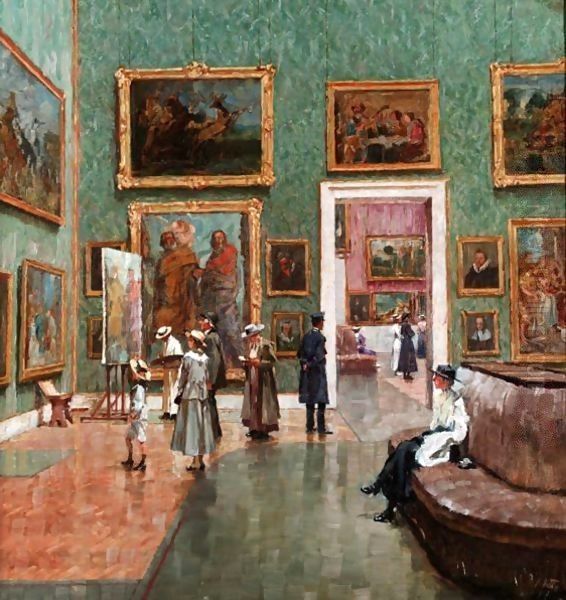 A Visit To The Munich Pinakothek Oil Painting by Karl Vetter