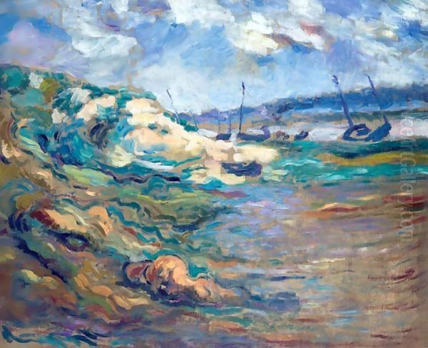 Marine, Bateaux A L'Echouage (Seascape, Boats Aground) Oil Painting by Roderic O'Conor