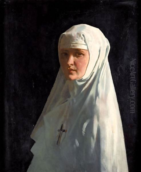 Portrait Of Yvonne Aubicq As A Nun Oil Painting by Sir William Newenham Montague Orpen