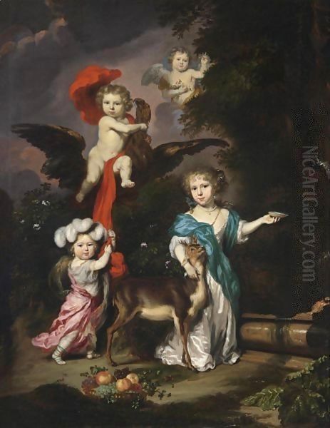 A Pastoral Family Portrait Of Four Children Oil Painting by Nicolaes Maes