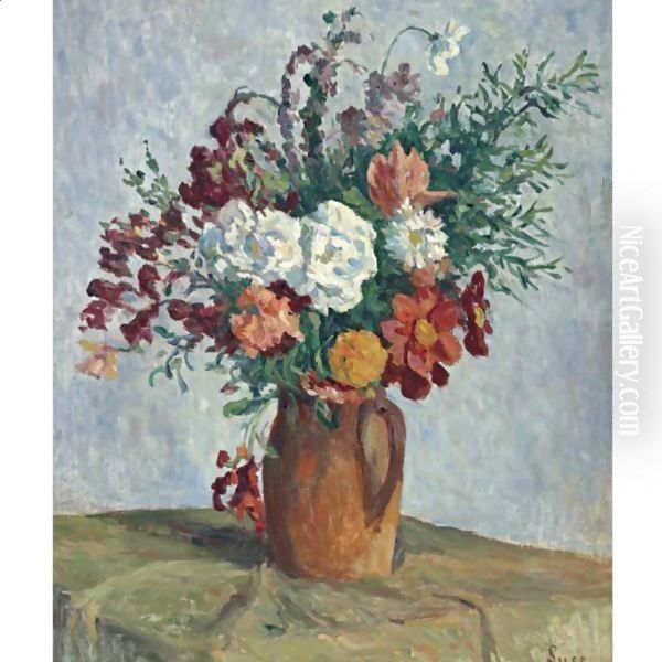 Fleurs Dans Un Vase 2 Oil Painting by Maximilien Luce