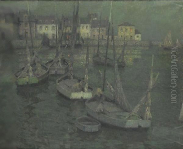 Les Barques De Peche Oil Painting by Henri Eugene Augustin Le Sidaner