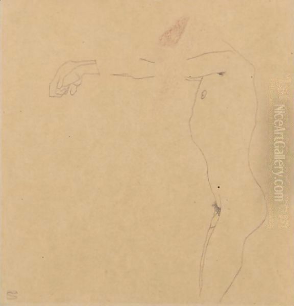 Mannlicher Akt Mit Nach Links Ausgestrecktem Armen (Male Nude With Outstreched Arms) Oil Painting by Egon Schiele