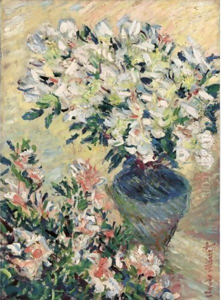 Azalees Blanches En Pot Oil Painting by Claude Oscar Monet