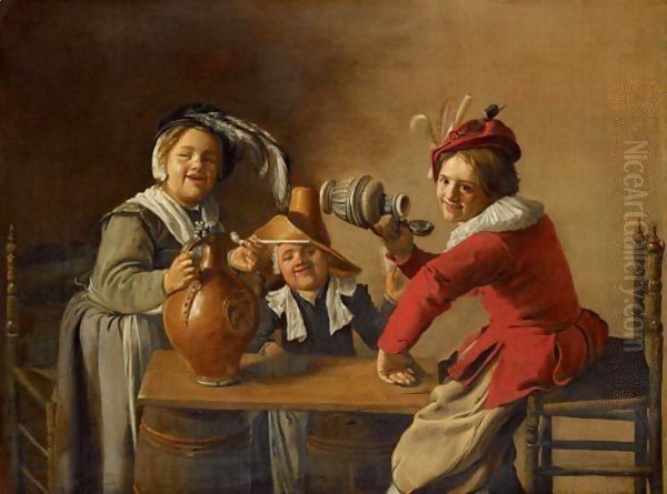 An Interior With Children Drinking And Mischief-Making Oil Painting by Jan Miense Molenaer