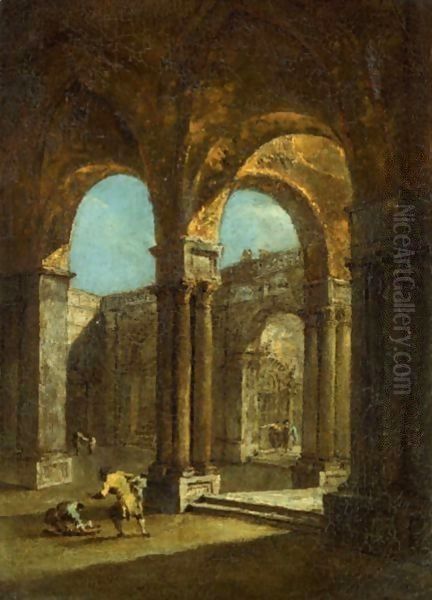 A Venetian Courtyard Oil Painting by Francesco Guardi