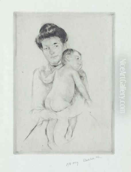 Mother Holding Nude Baby Oil Painting by Mary Cassatt