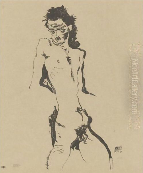 Mannlicher Akt Oil Painting by Egon Schiele