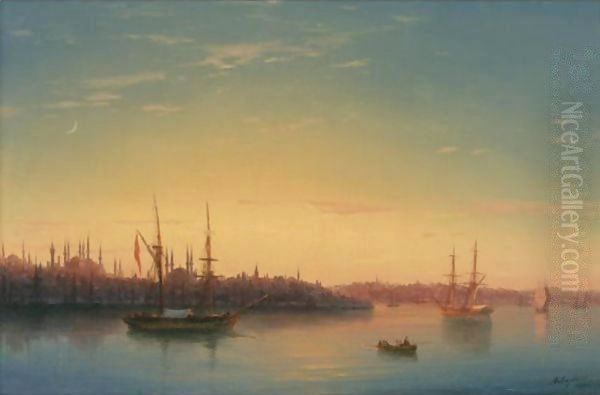 The Golden Horn, Constantinople, Moonlight Oil Painting by Ivan Konstantinovich Aivazovsky