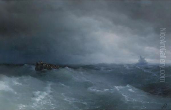 The Stormy Sea At Nightfall Oil Painting by Ivan Konstantinovich Aivazovsky