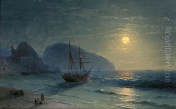 Full Moon Over The Ayu-Dag Oil Painting by Ivan Konstantinovich Aivazovsky