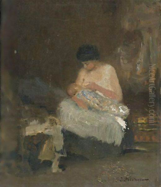 Maternite, Ninie Oil Painting by Ivan Pavlovich Pokhitonov