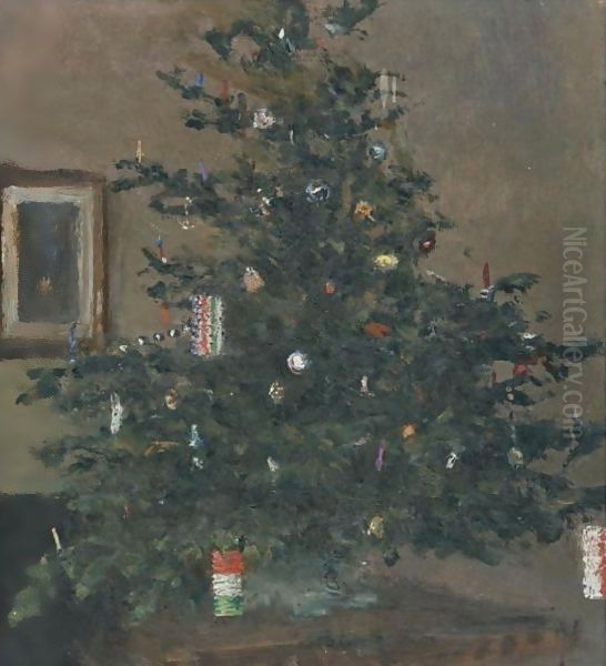 Christmas Tree Oil Painting by Ivan Pavlovich Pokhitonov