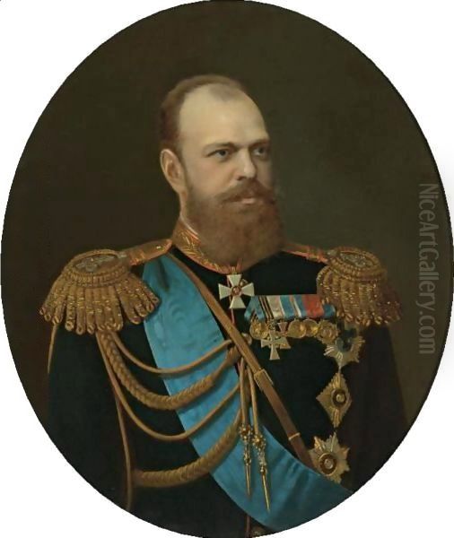 Portrait Of Alexander III, St. Petersburg, 1881 Oil Painting by Mihaly von Zichy