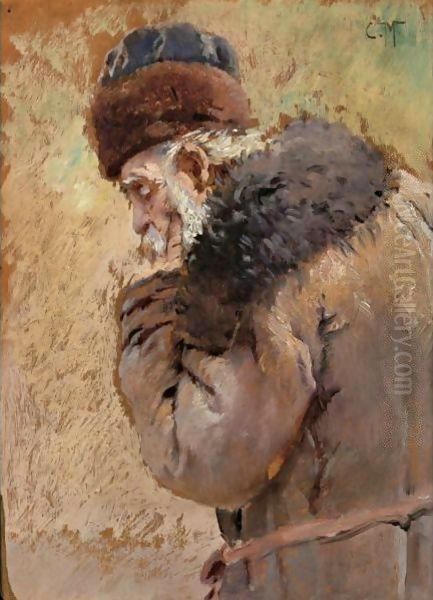 Study Of An Old Man Oil Painting by Konstantin Egorovich Egorovich Makovsky