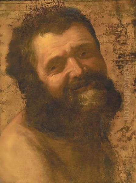 Portrait Of A Bearded Man Laughing, Head And Shoulders Oil Painting by Gerrit Van Honthorst