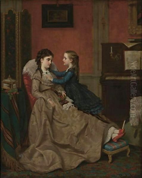 A Child's Love Oil Painting by Jan Frederik Pieter Portielje