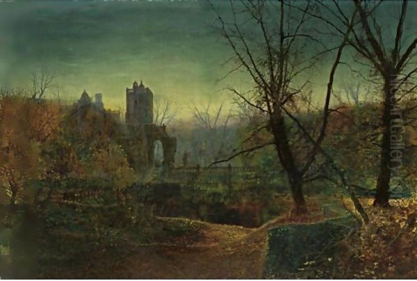 Knostrop Old Hall At Dusk Oil Painting by John Atkinson Grimshaw