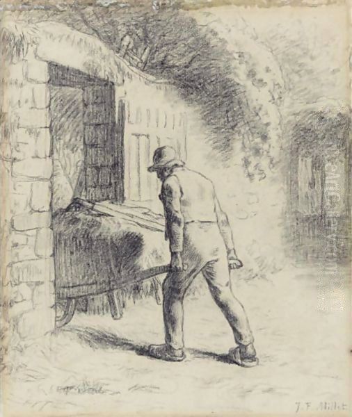 L'Homme A La Brouette Oil Painting by Jean-Francois Millet