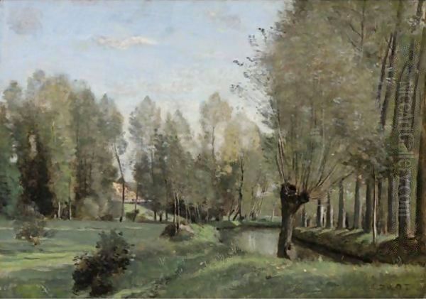 Le Printemps Pres D'Arras, Au Bord De La Scarpe Oil Painting by Jean-Baptiste-Camille Corot