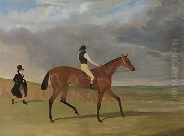 Matilda, Winner Of The 1827 Great St. Leger, With James Robinson Up And Trainer Jonathan Scott Oil Painting by John Frederick Herring Snr