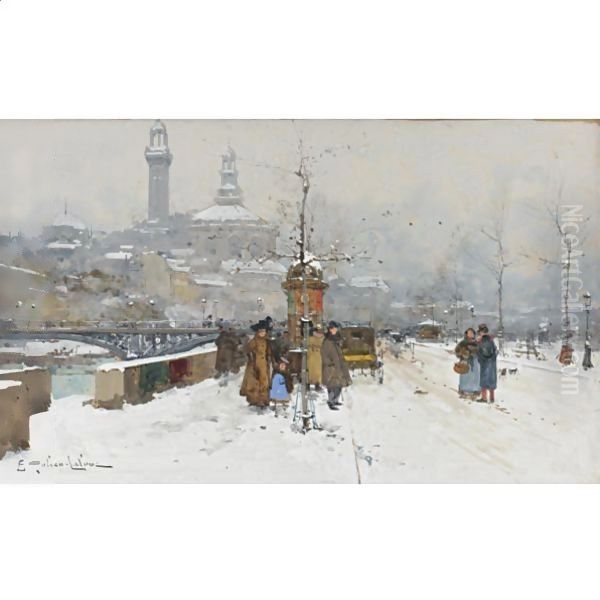 Winter, Le Trocadero Oil Painting by Eugene Galien-Laloue