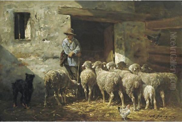 The Shepherd Oil Painting by Charles Emile Jacque