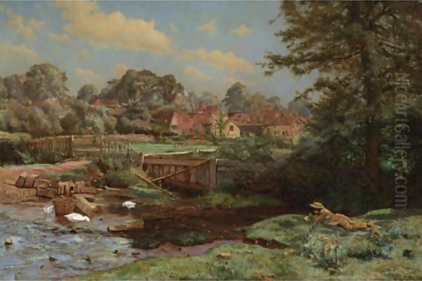 Watercress Gathering At Abinger Hammer, Surrey Oil Painting by Charles Ernest Butler