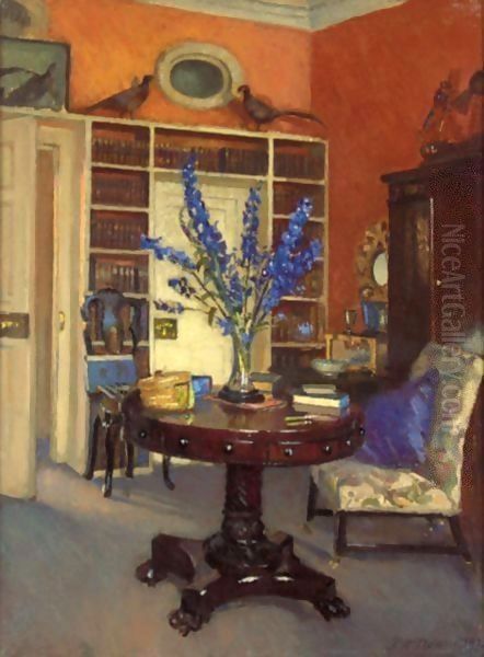 Orange And Blue, The Library At Ardilea Oil Painting by Patrick William Adam